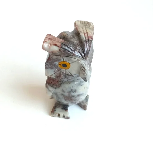 Marbled Owl Soap Stone Vintage Natural Toned Marbled Owl Figurine 3" Tall - Picture 3 of 12